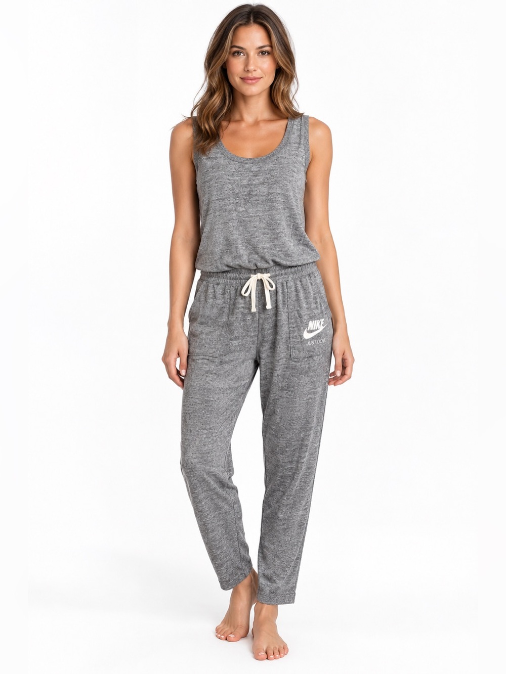 Nike Sportswear Gym Vintage Jumpsuit L Gray Cross Back Jogger 929172-091